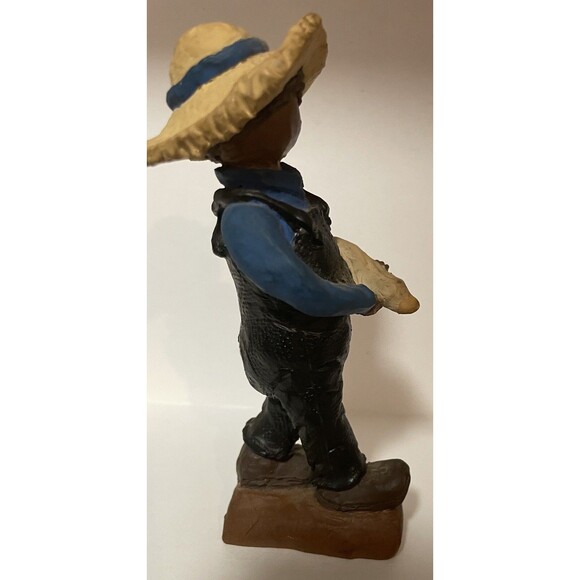 5” Tall Handpainted Faceless Boy Holding Duck Wooden Figurine - Picture 4 of 5